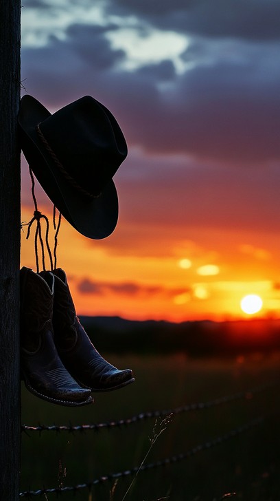 cowboy sunset silhouette stockcake